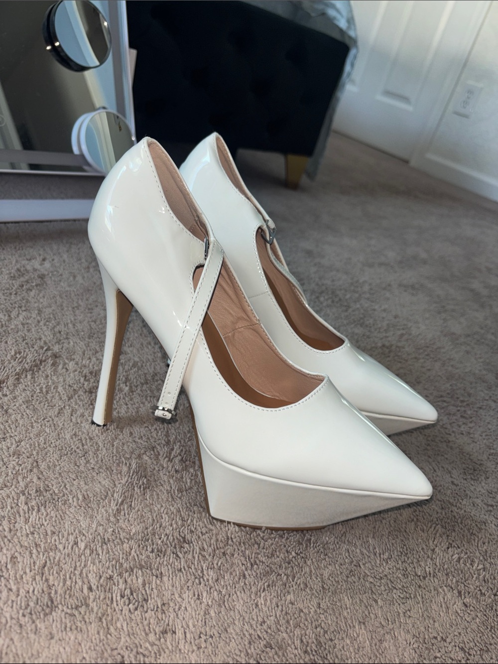 Classic White Patent Mary Jane Platform Pumps